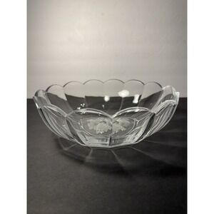 Val St Lambert Brussels Crystal Bowl Scalloped Rim Frosted Fruit Center